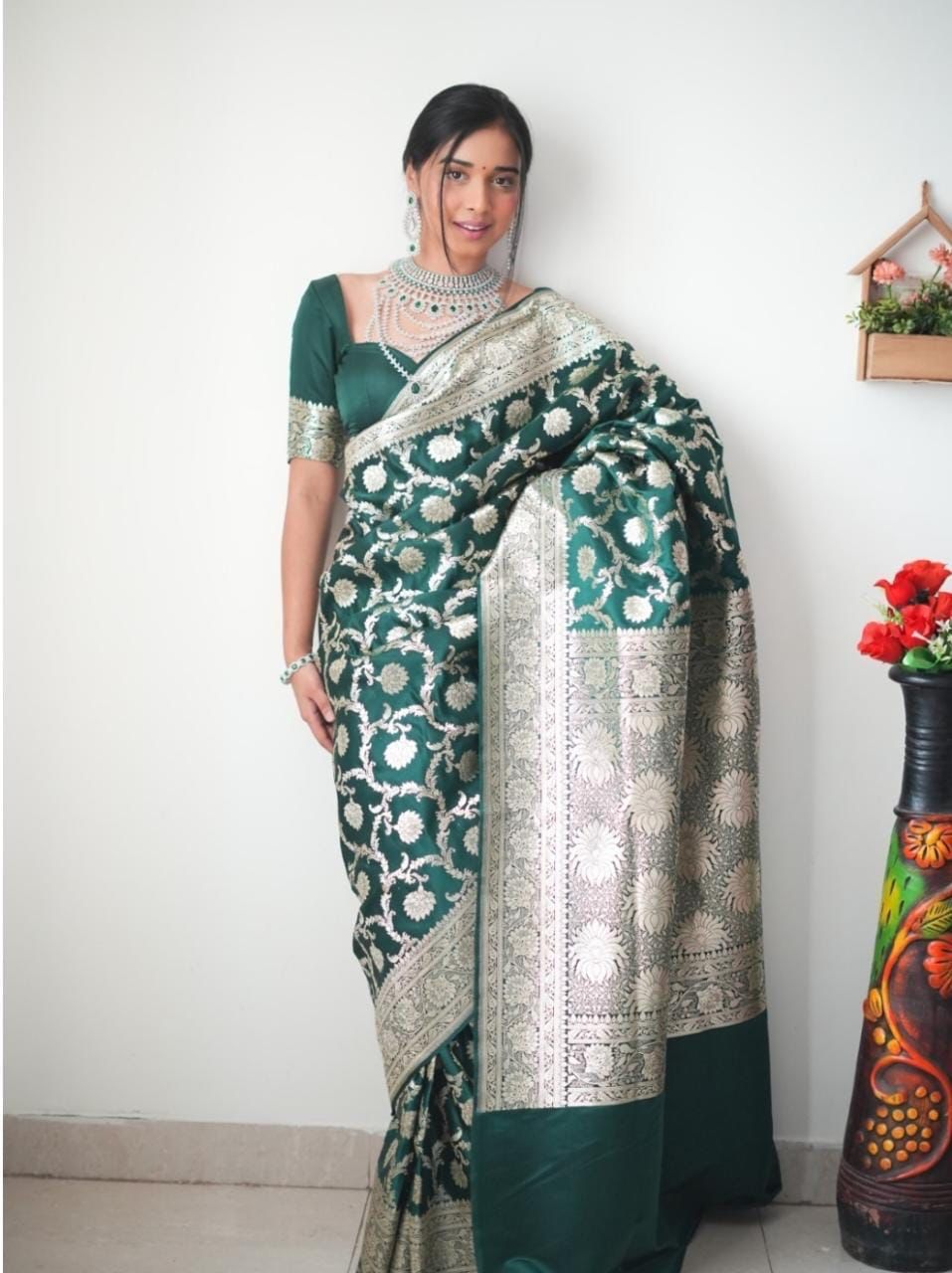 Marvellous 1 Minute Ready To Wear Green Color Soft Silk Saree