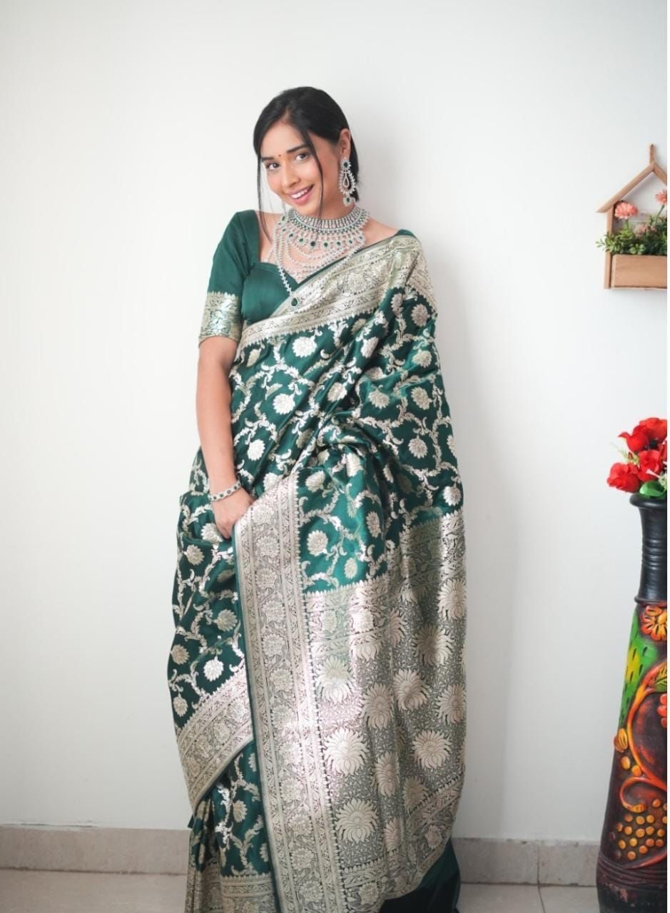 Marvellous 1 Minute Ready To Wear Green Color Soft Silk Saree