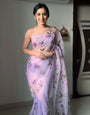 Dazzling 1 Minute Ready To Wear Lavender Floral Digital Printed Organza Silk Saree