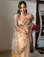 Ebullience 1 Minute Ready To Wear Beige Organza Silk Saree