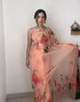 Fancifull 1-Minute Ready To Wear Peach Organza Silk Saree