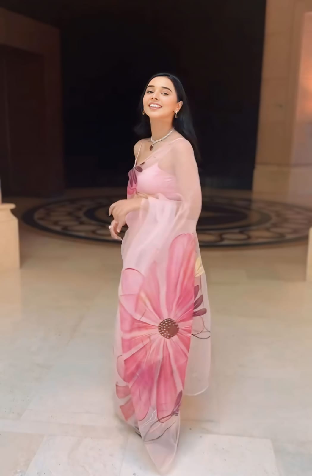 Gleaming 1-Minute Ready To Wear Baby Pink Organza Silk Saree