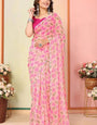 Conflate Pink 1 Minute Ready To Wear Floral Digital Printed Georgette Saree