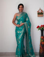 1 Minute Ready To Wear Sea Green Color Soft Silk Saree With Unstitched Blouse