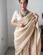 Lagniappe 1 Minute Ready To Wear Beige Kanjivaram Silk Saree