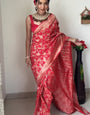 Gleaming 1 Minute Ready To Wear Red Color Soft Silk Saree With Unstitched Blouse