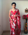 Adorning Red 1 Minute Ready To Wear Floral Digital Printed Georgette Saree With Blooming Blouse Piece