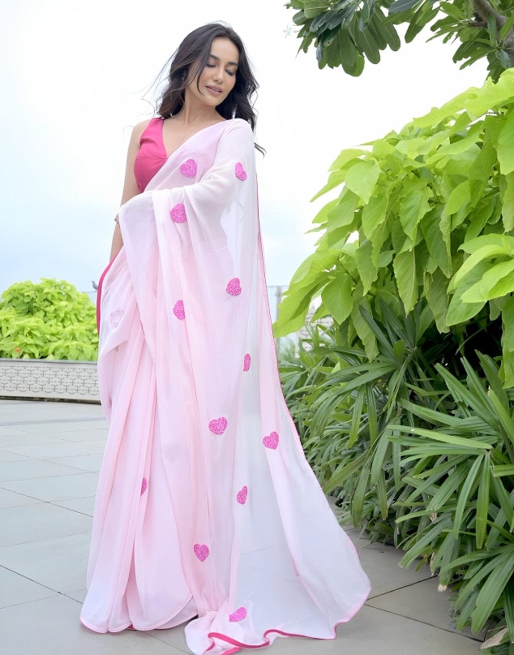 Profuse 1 Minute Ready To Wear Pink Color Premium Georgette Saree