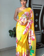 Artistic Yellow 1 Minute Ready To Wear Floral Digital Printed Georgette Saree With Blouse Piece