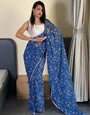 Alluring 1 Minute Ready To Wear Blue Floral Digital Printed Georgette Saree with Blouse Piece