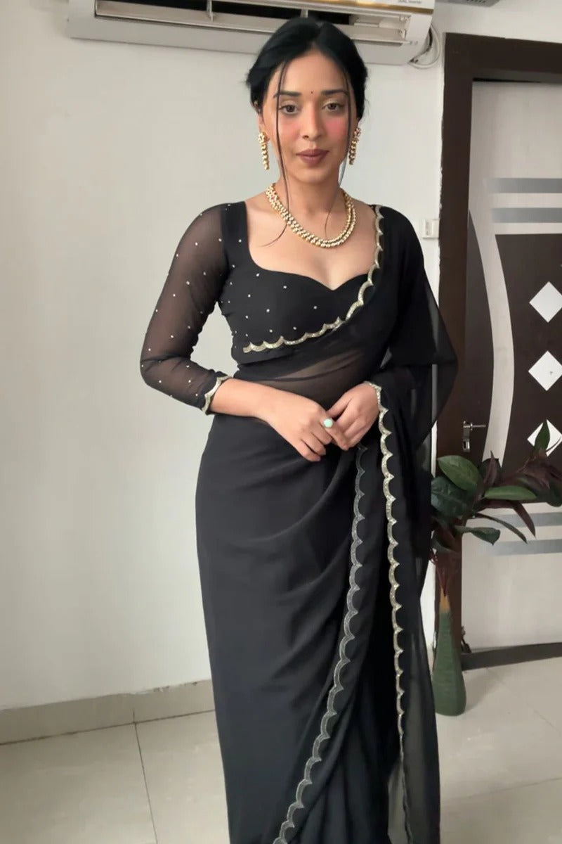 Capricious 1-Minute Ready To Wear Black Georgette Saree