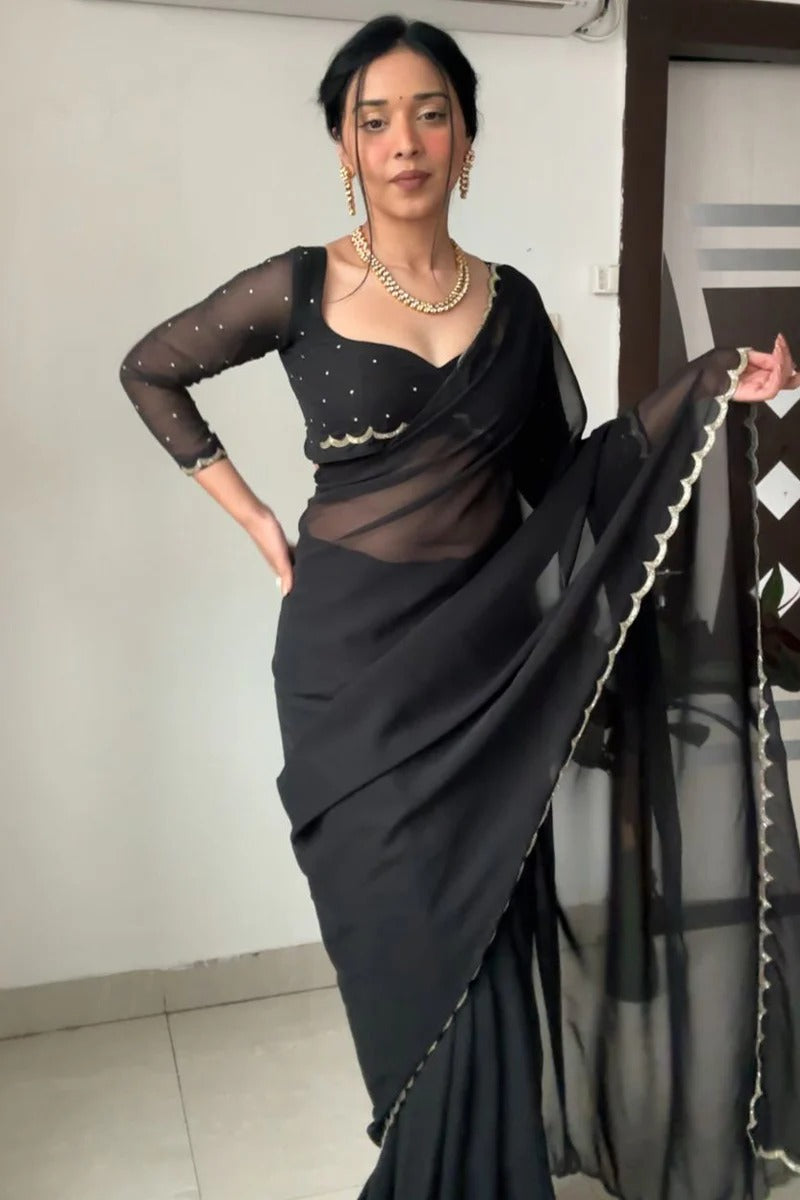 Capricious 1-Minute Ready To Wear Black Georgette Saree