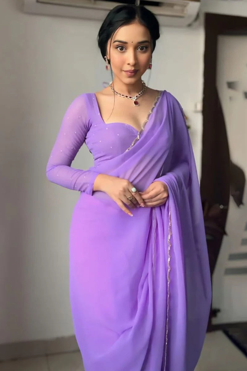 Capricious 1-Minute Ready To Wear Lavender Georgette Saree