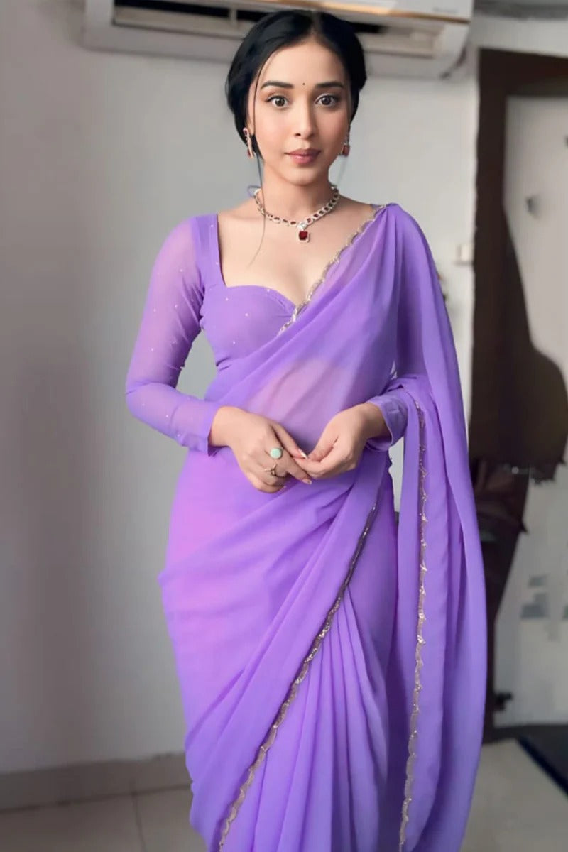 Capricious 1-Minute Ready To Wear Lavender Georgette Saree