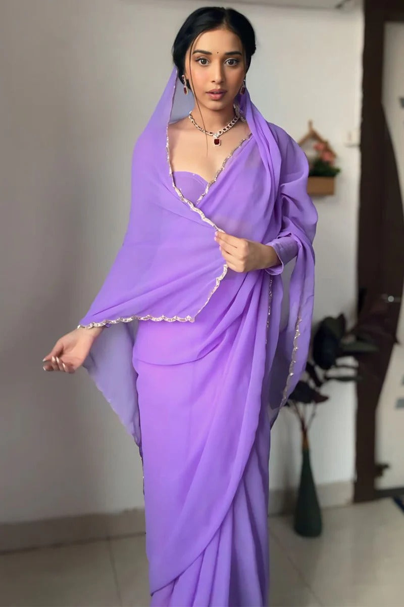 Capricious 1-Minute Ready To Wear Lavender Georgette Saree