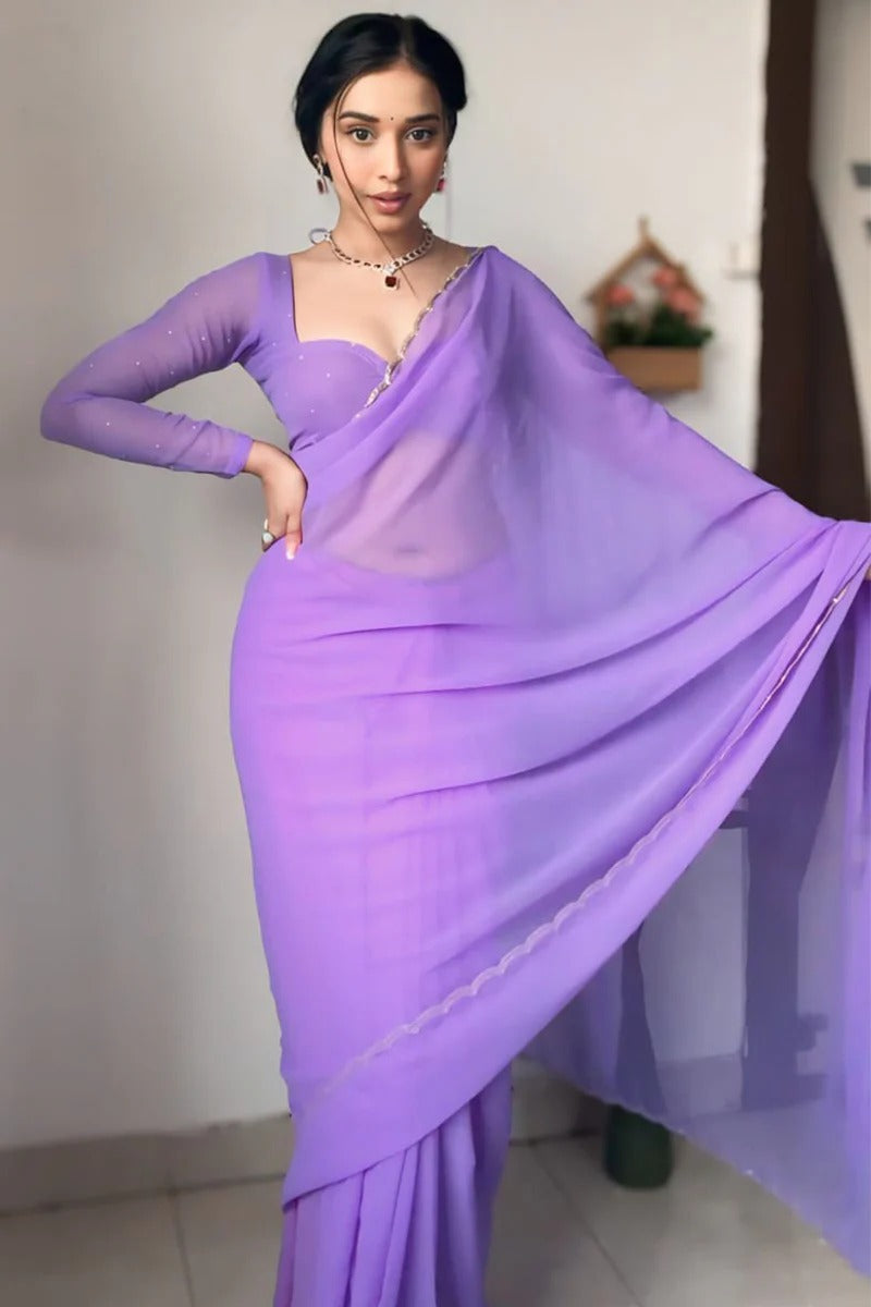 Capricious 1-Minute Ready To Wear Lavender Georgette Saree