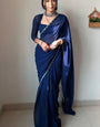 Dalliance 1-Minute Ready To Wear Navy Blue Georgette Saree