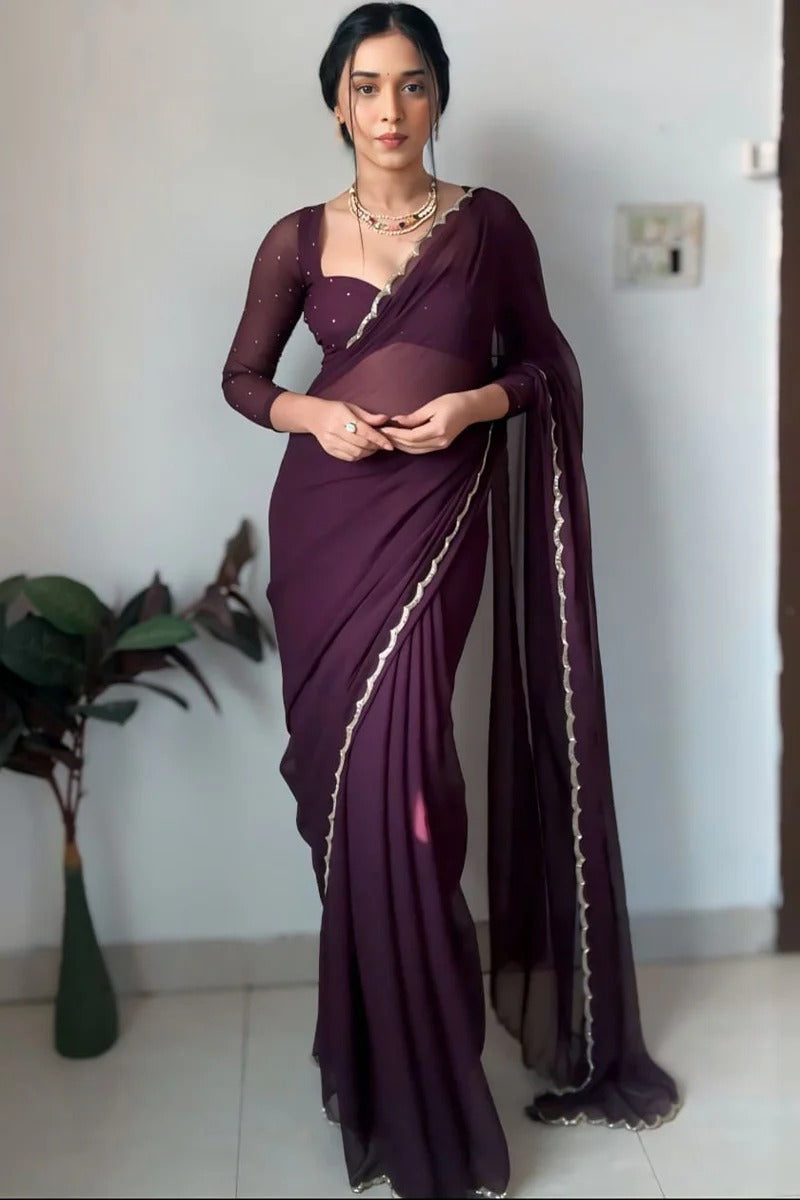 Dalliance 1-Minute Ready To Wear Purple Georgette Saree