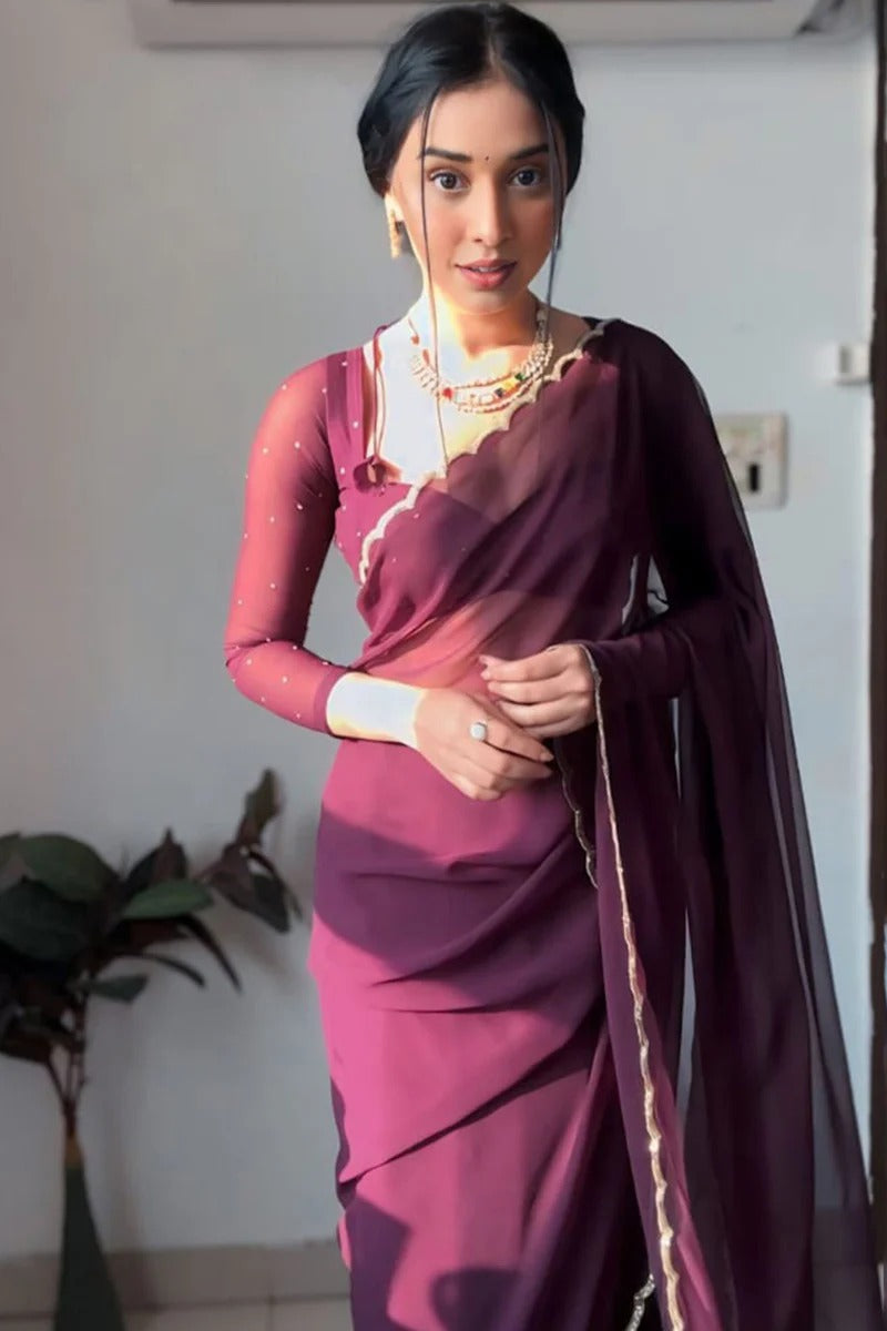 Dalliance 1-Minute Ready To Wear Purple Georgette Saree