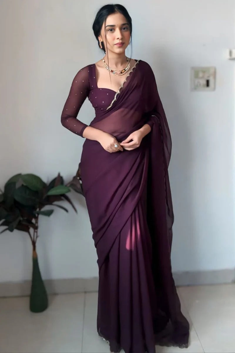 Dalliance 1-Minute Ready To Wear Purple Georgette Saree