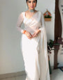 Girlish 1-Minute Ready To Wear White Georgette Saree