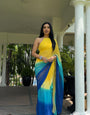 Epiphany 1-Minute Ready To Wear Yellow And Blue Georgette Saree