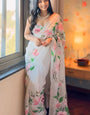 Sophisticated 1-Minute Ready To Wear Off White Organza Silk Saree