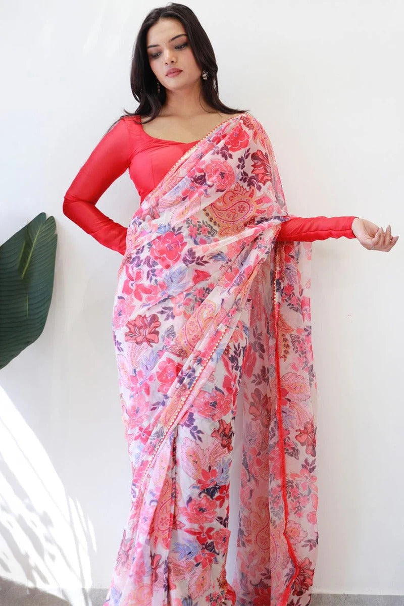 Splendorous 1-Minute Ready To Wear Pink Georgette Saree