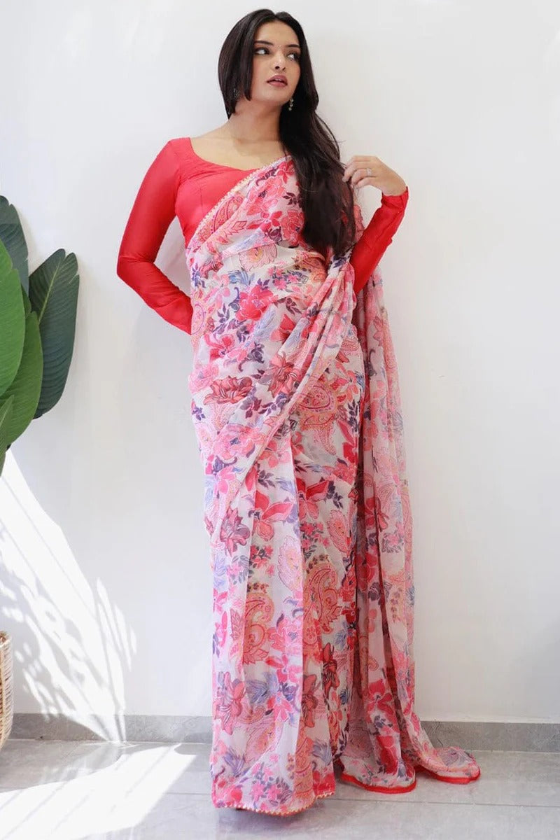 Splendorous 1-Minute Ready To Wear Pink Georgette Saree