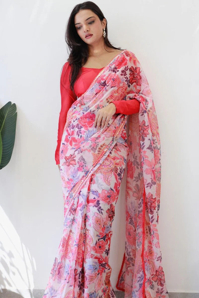 Splendorous 1-Minute Ready To Wear Pink Georgette Saree