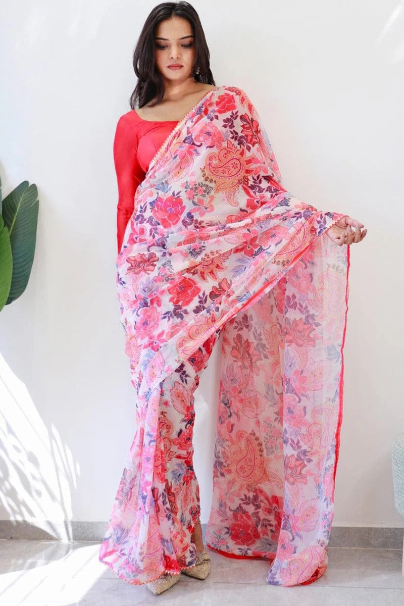 Splendorous 1-Minute Ready To Wear Pink Georgette Saree