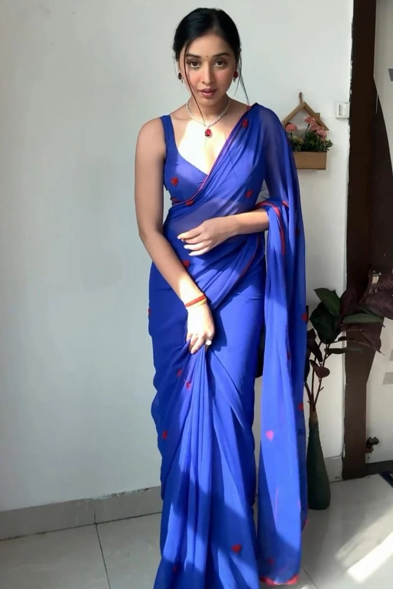 Devastating 1-Minute Ready To Wear Blue Georgette Saree