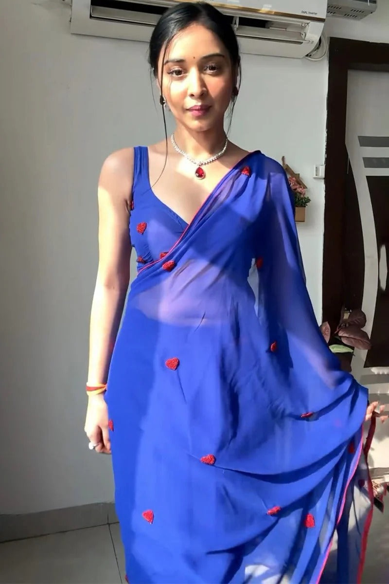 Devastating 1-Minute Ready To Wear Blue Georgette Saree