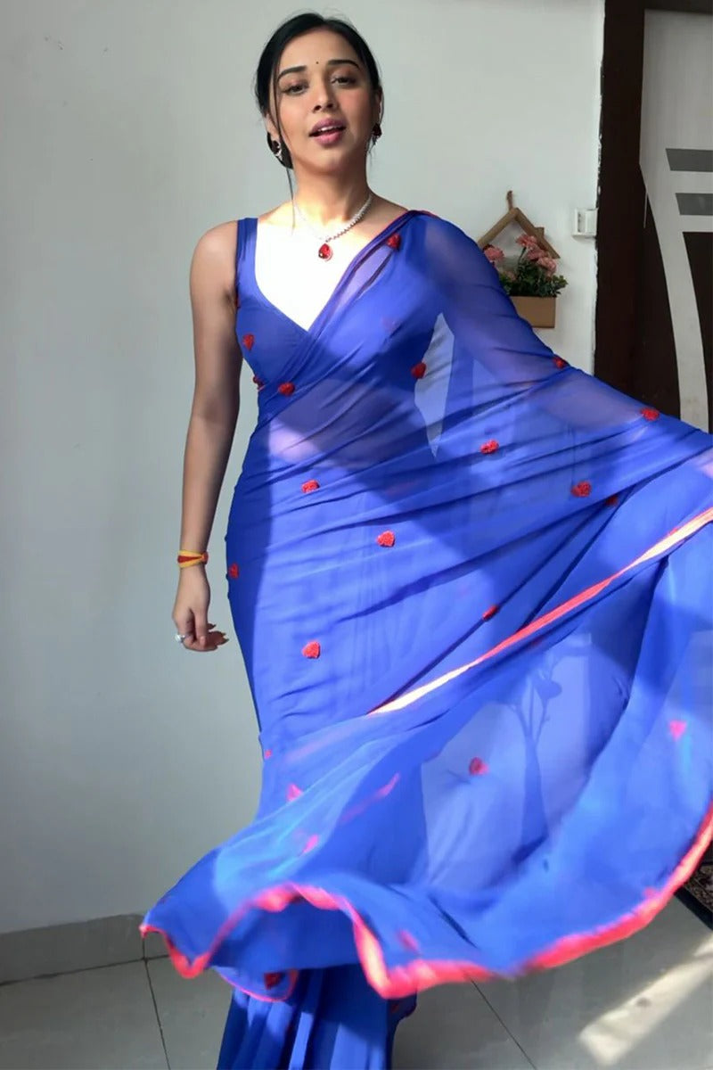 Devastating 1-Minute Ready To Wear Blue Georgette Saree