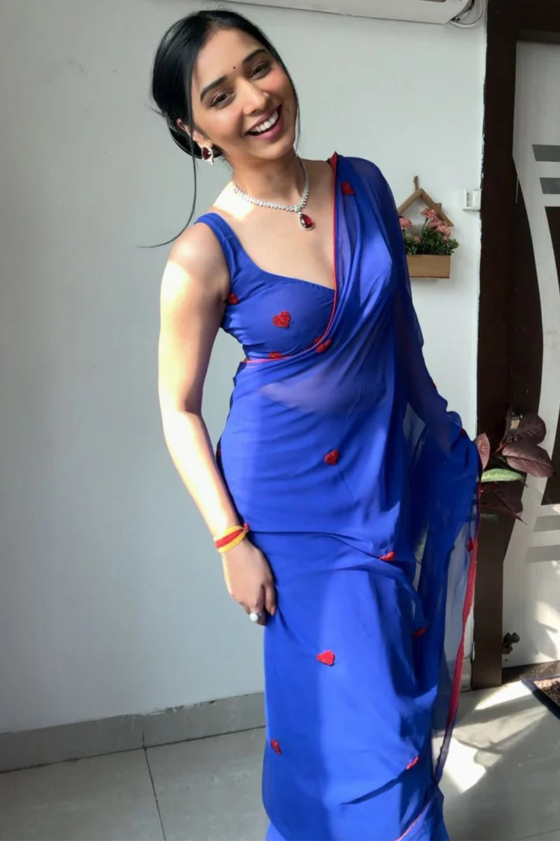 Devastating 1-Minute Ready To Wear Blue Georgette Saree