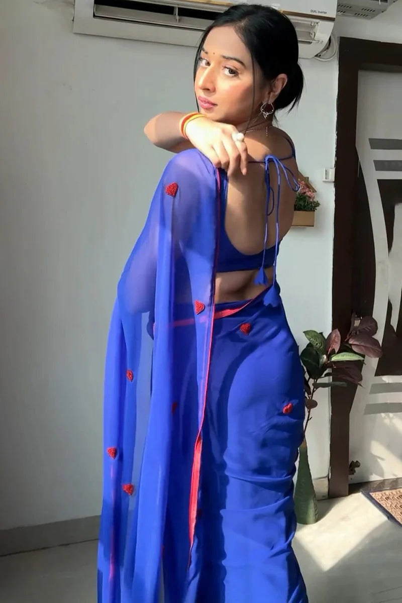 Devastating 1-Minute Ready To Wear Blue Georgette Saree