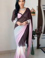 Sumptuous 1-Minute Ready To Wear Brown and Pink Georgette Saree