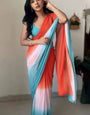 Ethnic 1-Minute Ready To Wear Orange And Firozi Georgette Saree