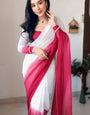 Epiphany 1-Minute Ready To Wear Dark Pink And White Georgette Saree