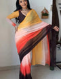 Fragrant 1-Minute Ready To Wear Yellow And Brown Georgette Saree