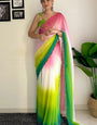 Amiable 1-Minute Ready To Wear Pink And Parrot Georgette Saree