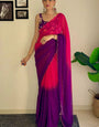 Cynosure 1-Minute Ready To Wear Pink And Purple Georgette Saree