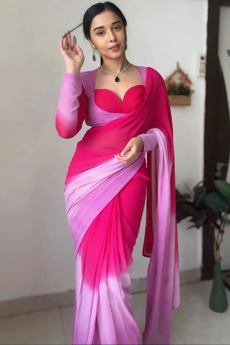 Epiphany 1-Minute Ready To Wear Dark Pink Georgette Saree