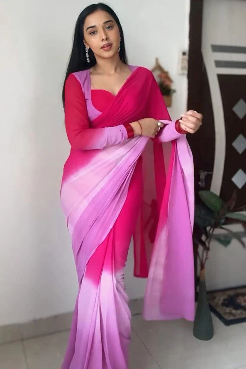 Epiphany 1-Minute Ready To Wear Dark Pink Georgette Saree