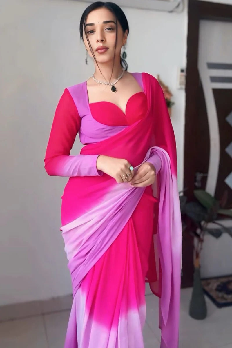 Epiphany 1-Minute Ready To Wear Dark Pink Georgette Saree