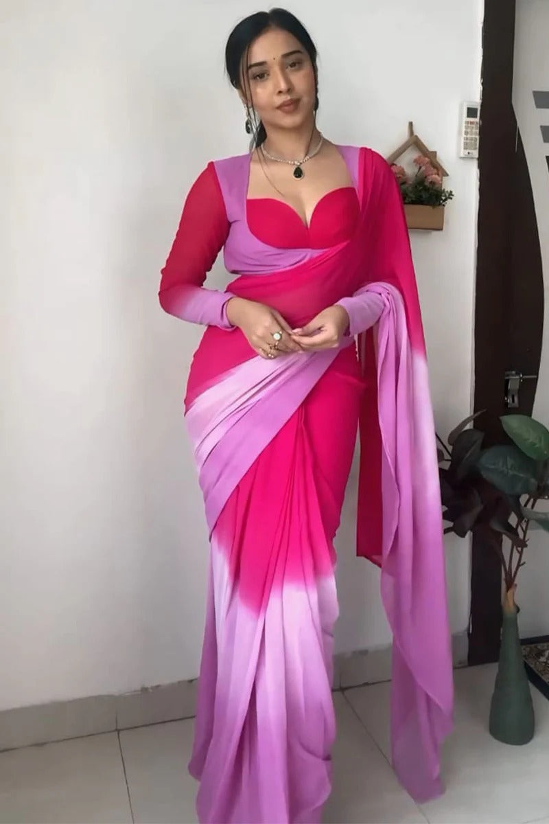 Epiphany 1-Minute Ready To Wear Dark Pink Georgette Saree