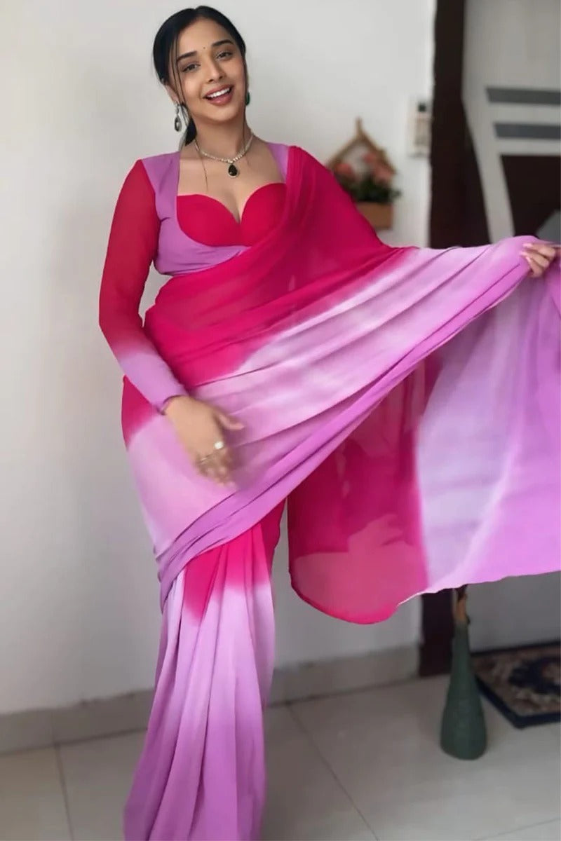 Epiphany 1-Minute Ready To Wear Dark Pink Georgette Saree