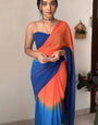 Epiphany 1-Minute Ready To Wear Orange And Blue Georgette Saree