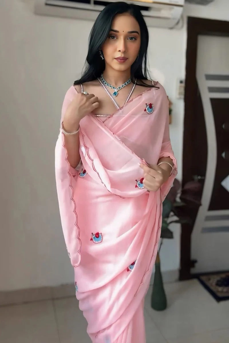 Prominent 1 Minutes Ready To Wear Pink Georgette Saree