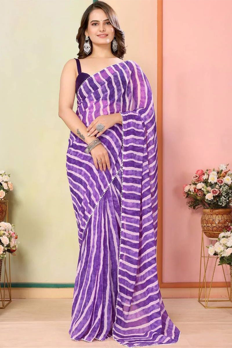 1 Minute Ready To Wear Beautiful Purple Colours Premium Georgette Saree